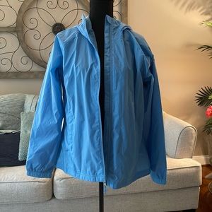 Ladies Lands End rain jacket size Med. Light blue with hood